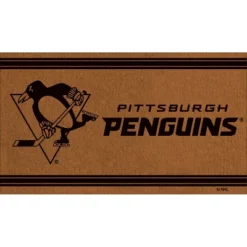 Evergreen Pittsburgh Penguins Logo Turf Mat, Brown- 28 X 16 Inches Indoor Outdoor Doormat