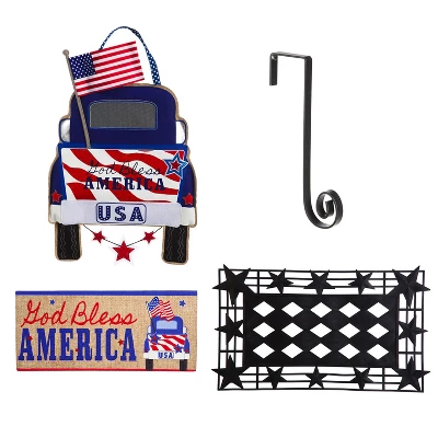 Evergreen Indoor Outdoor Patriotic 4th Of July Bundle Set Of 4 - Door Hanger Door Decor Truck Sassafras Doormat Frame And Sassafras Insert 3 Evergreen Indoor Outdoor Patriotic 4th Of July Bundle Set Of 4 - Door Hanger Door Decor Truck Sassafras Doormat Frame And Sassafras Insert
