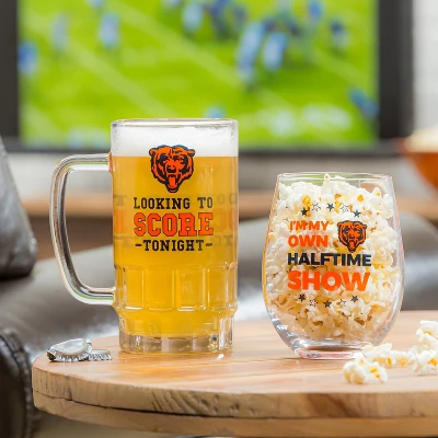 Evergreen Chicago Bears, Stemless 17OZ Wine & Beer 16 OZ Gift Set 4 Evergreen Chicago Bears, Stemless 17OZ Wine & Beer 16 OZ Gift Set - Image 2