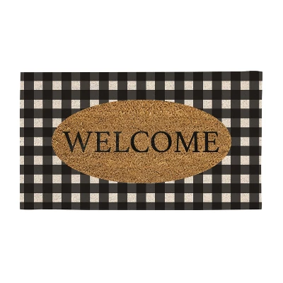 Evergreen Buffalo Check Welcome Indoor Outdoor Natural Coir Doormat 1'4"x2'4" Black 3 Evergreen Buffalo Check Welcome Indoor Outdoor Natural Coir Doormat 1'4"x2'4" Black