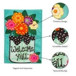 Evergreen Welcome Y'all Polka Dot Flowers Burlap House Flag- 28 X 44 Inches Outdoor Decor For Homes And Gardens -Evergreen Store GUEST 4e3a658f 4be0 440b 9a1d 04d0b7598242