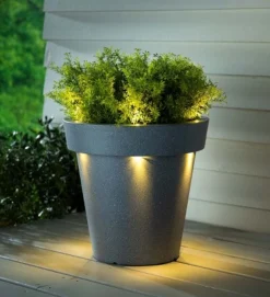 Evergreen Outdoor Fiberglass Planter With Solar Lights, Dark Grey 15x15x16 In -Evergreen Store GUEST 4e3c65b6 196b 4446 bf6c 1f58f4ff3708