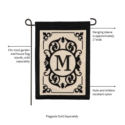 Evergreen Flag Cambridge Chic Letter M Monogram Applique Garden Flag - 12.5" Wide X 18" High 4 Evergreen Flag Cambridge Chic Letter M Monogram Applique Garden Flag - 12.5" Wide X 18" High - Image 2