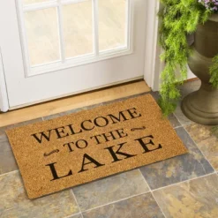 Evergreen 16 X 28 Inches Welcome To The Lake Door Mat | Non-Slip Rubber Backing | Dirt Catching Natural Coir | Indoor And Outdoor Home Decor