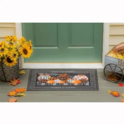 Evergreen Elegant Pattern Pumpkins Set Of 2 Garden Flag And Sassafras Doormat Bundle Set