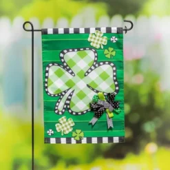 Evergreen Check Clover Garden Applique Flag- 12.5 X 18 Inches Outdoor Decor For Homes And Gardens