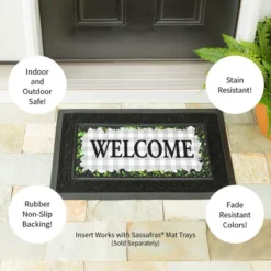 Evergreen Boxwood Framed Plaid Sassafras Indoor Outdoor Switch Doormat 10 X 22 Gray -Evergreen Store GUEST 90c36d3c f015 40de b10b 70eadcc7c91a