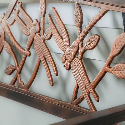 Evergreen Dragonfly Metal Garden Bench, Bronze 6 Evergreen Dragonfly Metal Garden Bench, Bronze - Image 4