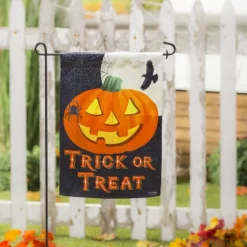Evergreen Trick Or Treat Jack-o-Lantern Garden Suede Flag 12.5 X 18 Inches Indoor Outdoor Decor