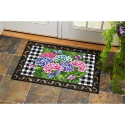 Evergreen Hydrangea Checks Embossed Indoor Outdoor Doormat 18 X 30 Green -Evergreen Store GUEST ae7d2f02 4566 4cab bdf2 54657aa98de7