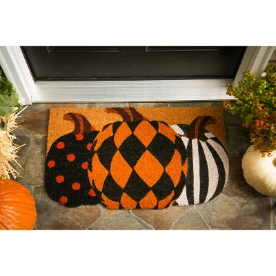 Evergreen Pattern Pumpkins Shaped Indoor Outdoor Natural Coir Doormat 1'6"x2'6" Multicolored 3 Evergreen Pattern Pumpkins Shaped Indoor Outdoor Natural Coir Doormat 1'6"x2'6" Multicolored