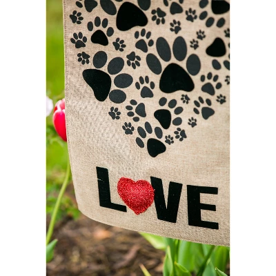 Evergreen Flag Paw Prints Heart Garden Burlap Flag 6 Evergreen Flag Paw Prints Heart Garden Burlap Flag - Image 4
