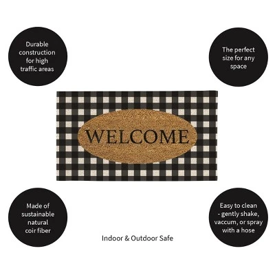 Evergreen Buffalo Check Welcome Indoor Outdoor Natural Coir Doormat 1'4"x2'4" Black 7 Evergreen Buffalo Check Welcome Indoor Outdoor Natural Coir Doormat 1'4"x2'4" Black - Image 5