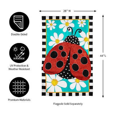 Evergreen Ladybug With Daisies Applique House Flag 28 X 44 Inches Outdoor Decor For Homes And Gardens 7 Evergreen Ladybug With Daisies Applique House Flag 28 X 44 Inches Outdoor Decor For Homes And Gardens - Image 5