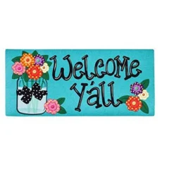 Evergreen Indoor Outdoor Welcome Y'all Bundle Set Of 4 - Garden Flag Stand And Flag, Sassafras Doormat Frame And Sassafras Insert