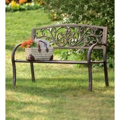 Evergreen Blooming Garden Metal Bench -Evergreen Store GUEST ea306d75 a9eb 4aee a4ec 774751e86157