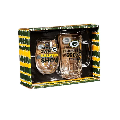 Evergreen Green Bay Packers, Stemless 17OZ Wine & Beer 16 OZ Gift Set 3 Evergreen Green Bay Packers, Stemless 17OZ Wine & Beer 16 OZ Gift Set