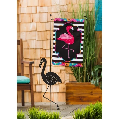 Evergreen Flamingo Stripes And Flowers Garden Applique Flag 12.5 X 18 Inches Indoor Outdoor Decor 5 Evergreen Flamingo Stripes And Flowers Garden Applique Flag 12.5 X 18 Inches Indoor Outdoor Decor - Image 3